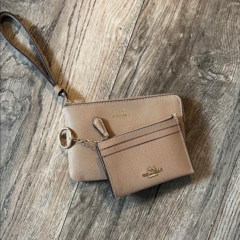 Coach Beige Wristlet and Card Holder Set